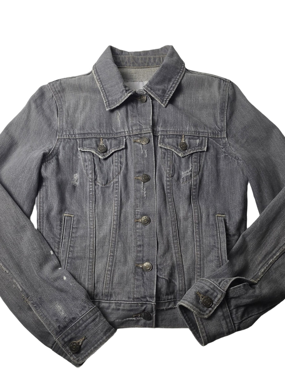 Old Navy Y2K Gray Distressed Denim Jacket Paint Splatter Size S 2000s